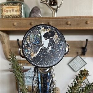 Mystical Black and Blue Fairy Wall Art 4”Tambourine